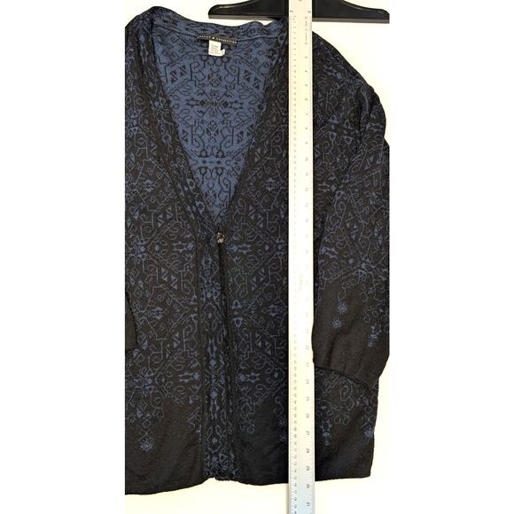 Peruvian Connection Art Aztec Alpaca, wool, silk Cardigan Size Small Blue Black - Picture 4 of 9